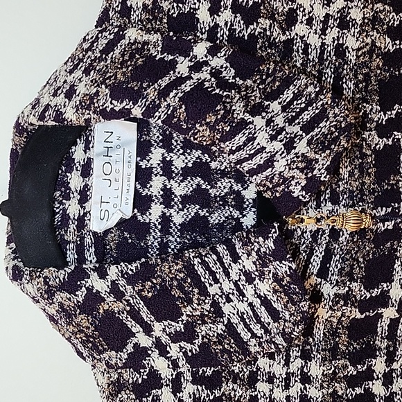 St. John Collection Tweed Iconic  plaid print Jacket Purple White Sz 10 - Picture 8 of 16